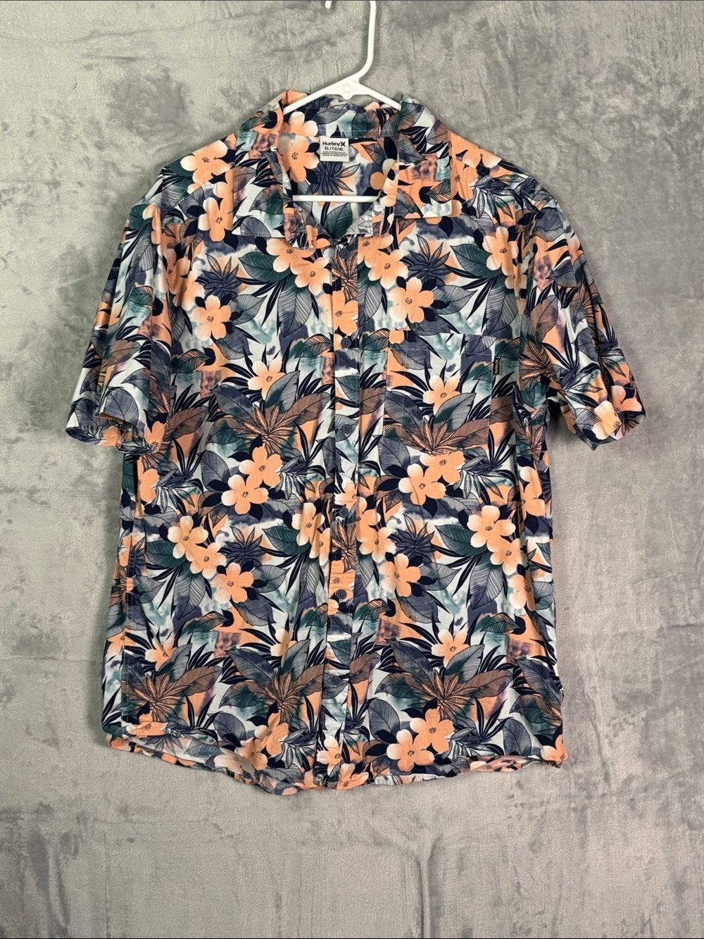 Hurley Pink Blue Hawaiian Tropical Button Up Shirt Men Size XL